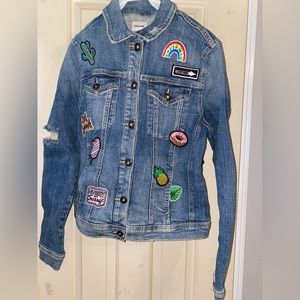 NWT Distressed Denim Jacket With Patches